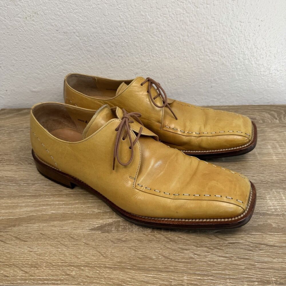 MEZLAN Maranello Oxfords Leather Shoes Sz 11 M Square Toe Yellow Tan Spain Made